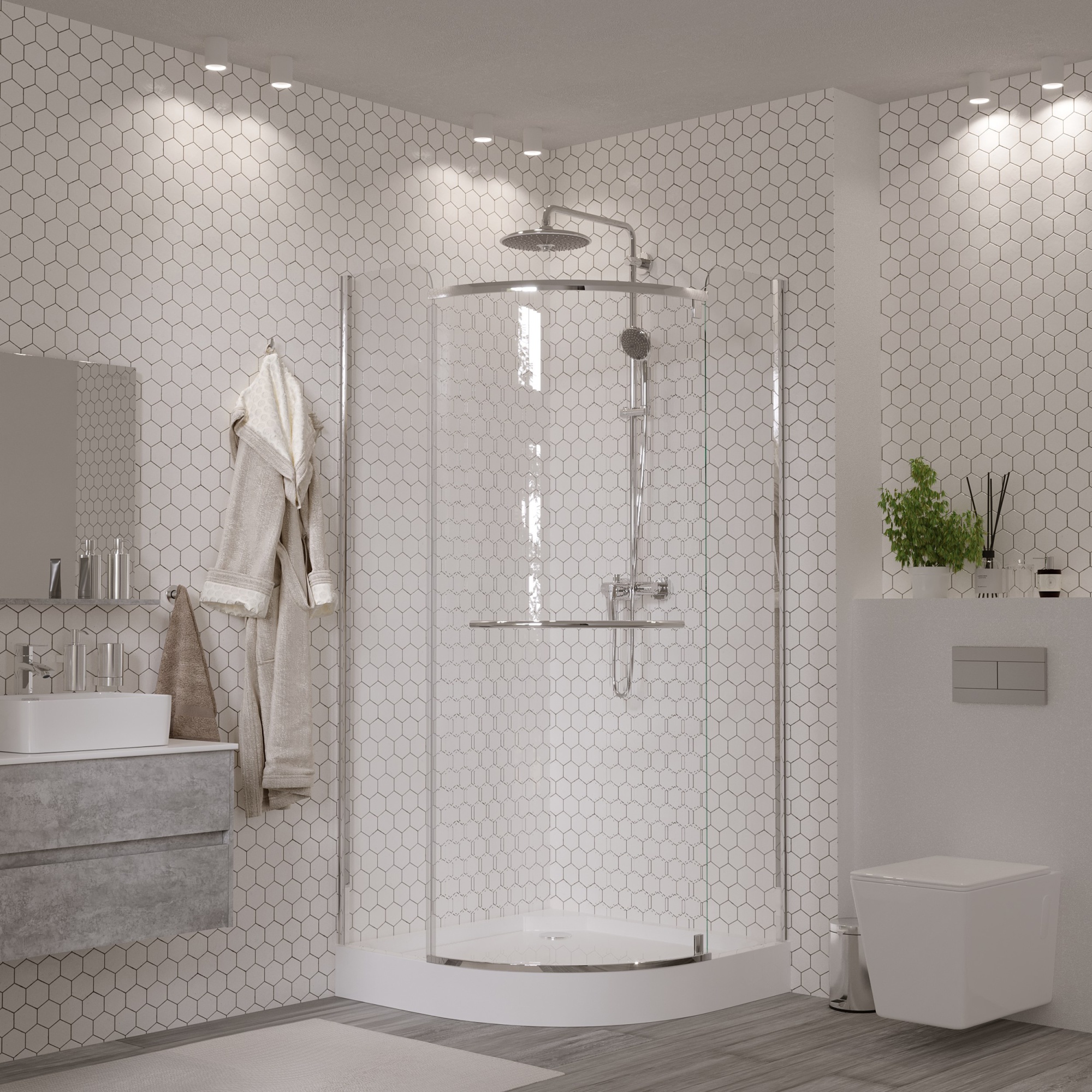 Душевой угол Grossman Classic GR-7090 четверть круга  стекла , профиль 