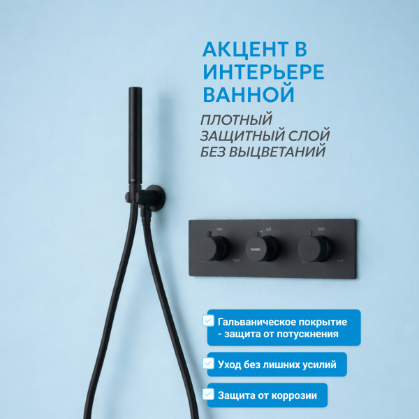 Душевая система со смесителем Abber Wasser Kreis AF8151B встраиваемая в стену с термостатом черная матовая без излива