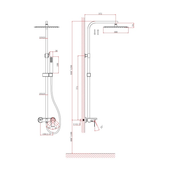 Душевая система со смесителем D&K Bayern.Liszt DA1513701A04 монтаж настенная без термостата хром