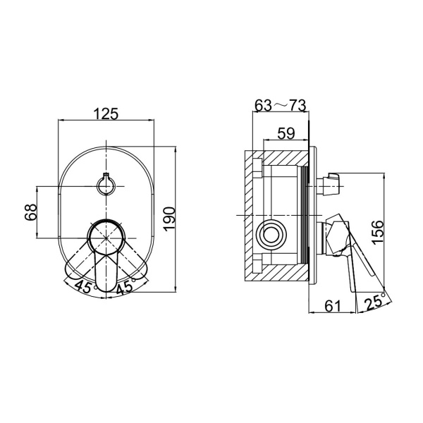 Смеситель для душа на 2 выхода D&amp;K Rhein.Marx DA1394801 встраиваемый в стену 
без термостата хром
