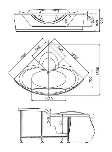 Акриловая ванна Gemy  G9025 II K 155x155