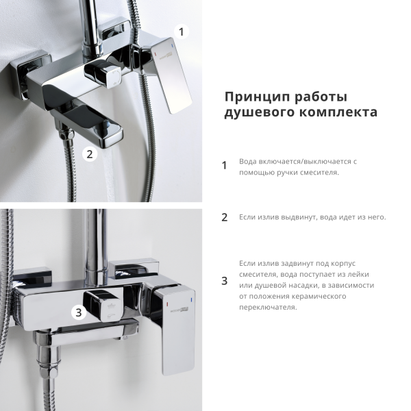 Душевая система со смесителем Wasserkraft  A17701 монтаж настенная без термостата хром