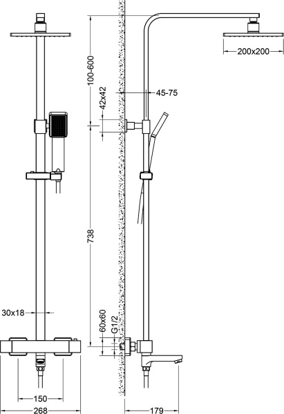 Душевая система со смесителем Timo Tetra-Thermo SX-0169/17 монтаж настенная с термостатом матовое золото