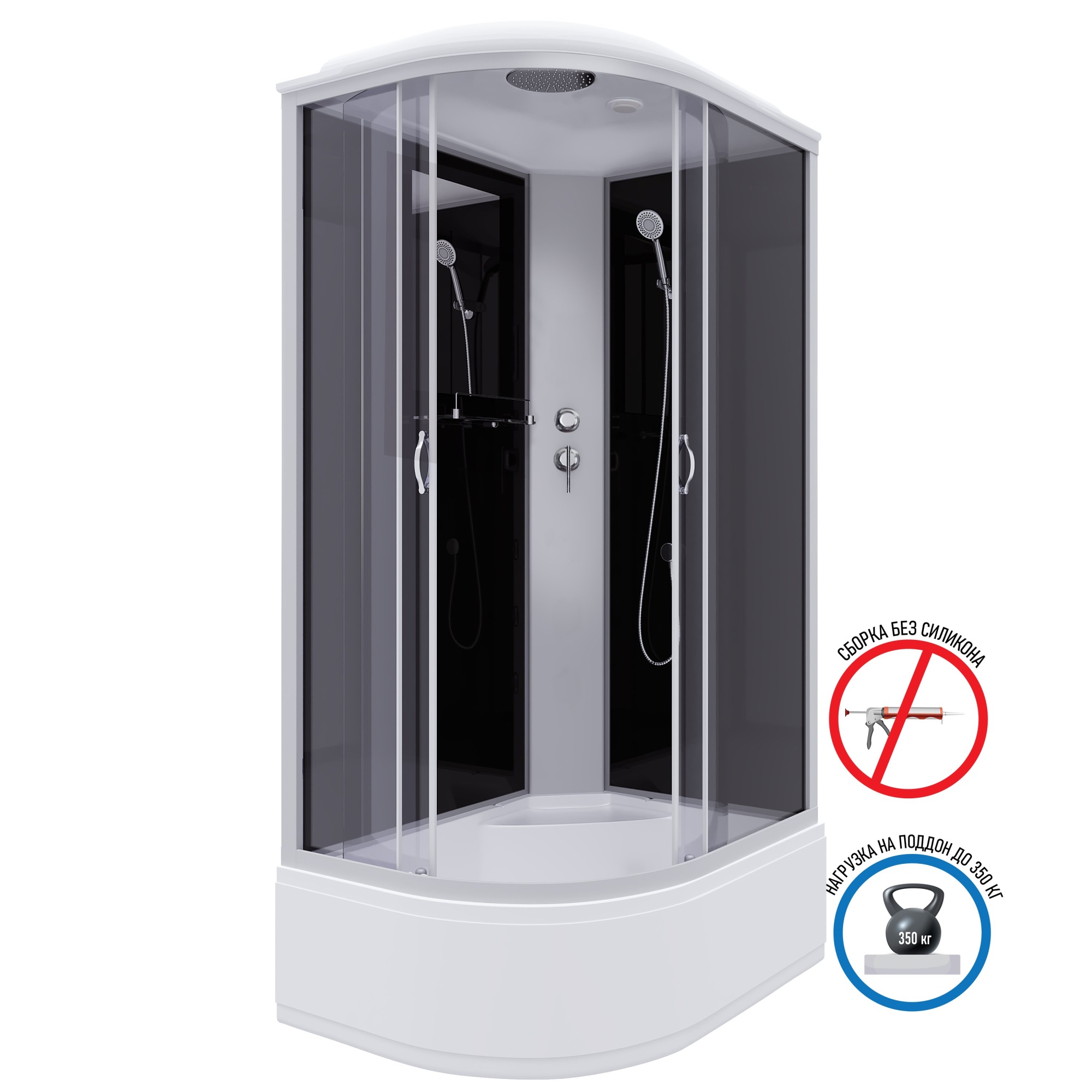 Душевая кабина с крышей Niagara Classic NG-2510-14R асимметричная  120x80 стекла тонированные, профиль матовый хром