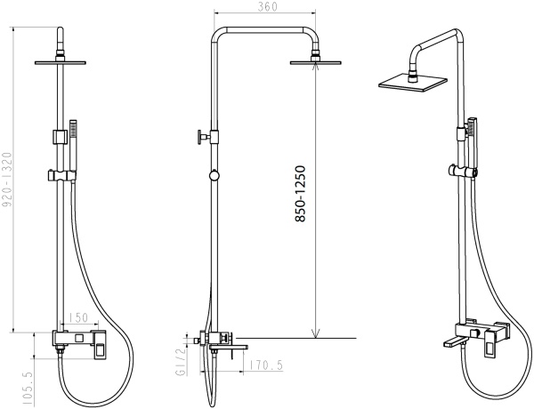 Душевая система со смесителем Boheme Q 148-GB монтаж   