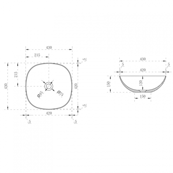 Раковина  квадратная  Abber Kristall AT2806Onyx полиэфирная смола цвет черный