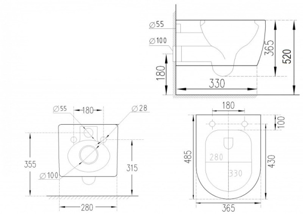 Унитаз подвесной Esbano TERUEL-WBN ESWBTERUWN Rimless фаянс белый