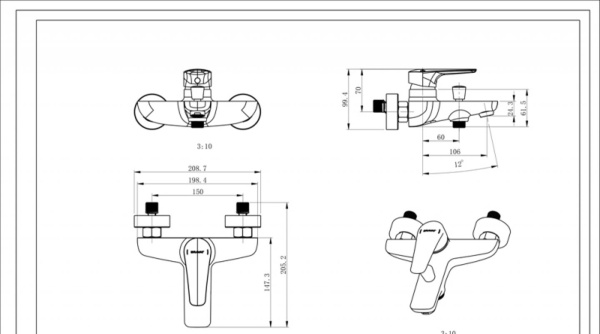 Смеситель для ванны или душа Bravat Arden F6351385CP-01-RUS настенный 
без термостата хром