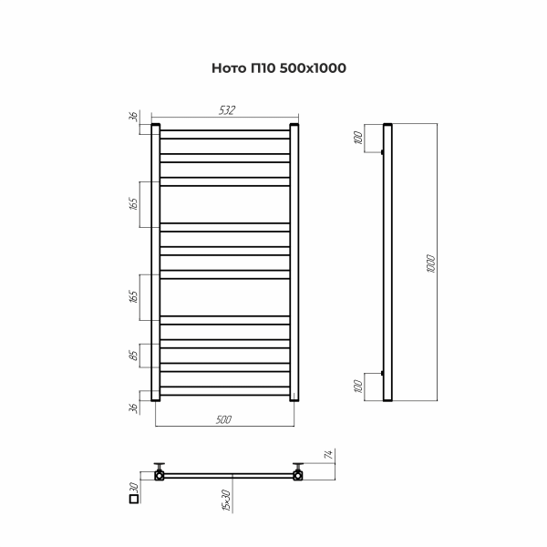 Полотенцесушитель водяной Terminus Ното П10  50x100 4670078544261 хром