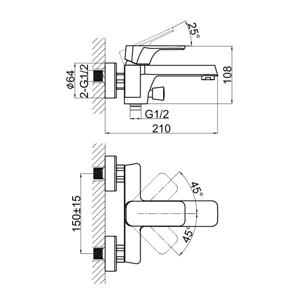 Смеситель для ванны или душа D&K Berlin DA1433216 настенный 
без термостата белый