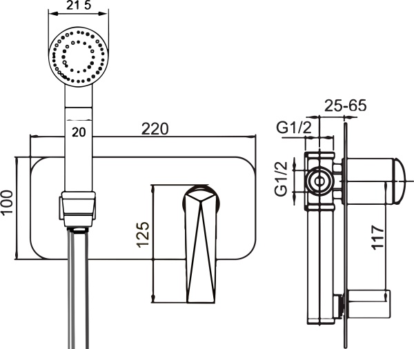 Гигиенический душ Boheme Venturo 377-B встраиваемый в стену черный/хром