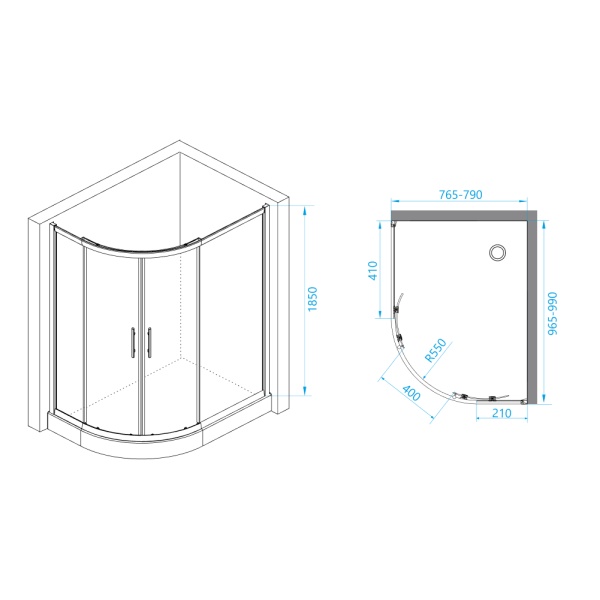 Душевой угол RGW Passage PA-61 41086180-11 ассиметричный 100x80 стекла прозрачные, профиль хром