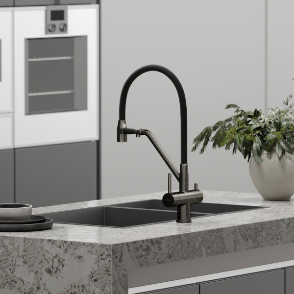 Смеситель для кухни Sancos Dora SC4003GG с подключением к фильтру вороненая сталь