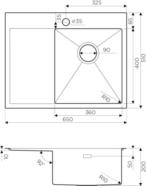 Кухонная мойка прямоугольная Omoikiri Akisame 4973098 встраиваемая сверху интегрированная сталь