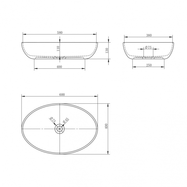 Раковина накладная овальная Abber KARBON AK2041 карбон цвет черный