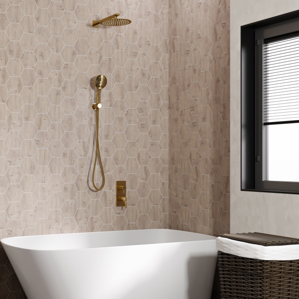 Душевая система со смесителем Wasserkraft  A71207 монтаж встраиваемая в стену без термостата золото