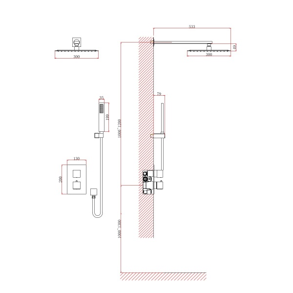Душевая система со смесителем D&K Bayern.Liszt DA2515705A04 монтаж встраиваемая в стену с термостатом черный матовый