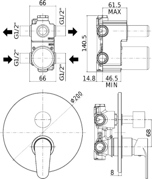 Смеситель для душа Paffoni Green GR018CR встраиваемый в стену 
без термостата 