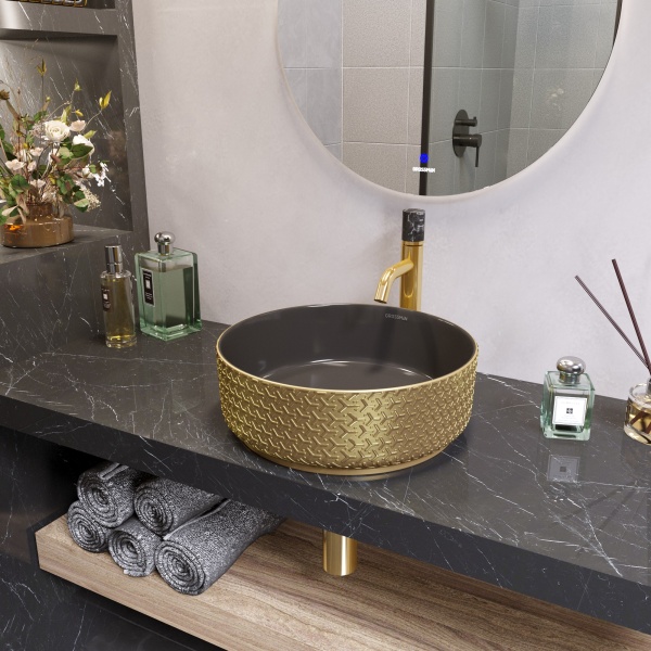 Раковина  круглая Grossman Color GR-5010GBR фаянс цвет золото-черный