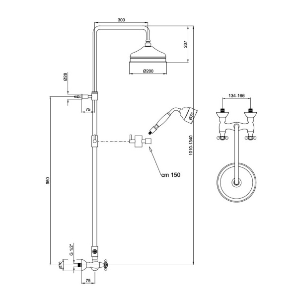 Душевая система со смесителем Webert Ottocento OT760405010 монтаж настенная без термостата золото