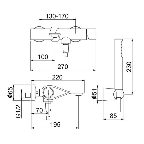 Смеситель для ванны или душа Webert ONE-B NB850101741 настенный 
без термостата белый/сталь