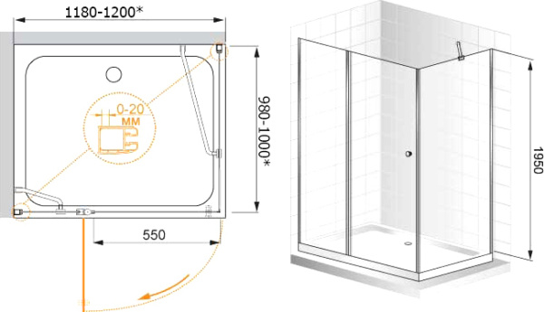 Душевой угол Cezares Elena ELENA-AH-1-120/100-C-Cr прямоугольная  стекла , профиль 