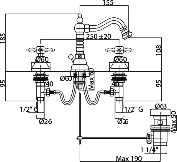 Смеситель для биде Cezares Nostalgia NOSTALGIA-BBS2-01 латунь 