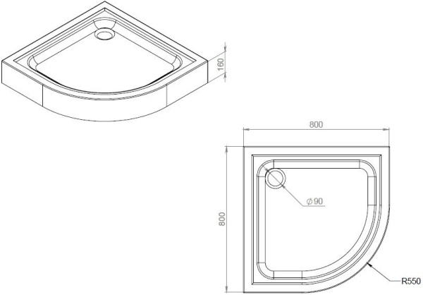 Душевой поддон низкий Am.Pm Gem W90T-401-080W четверть круга акрил 80x80 белый