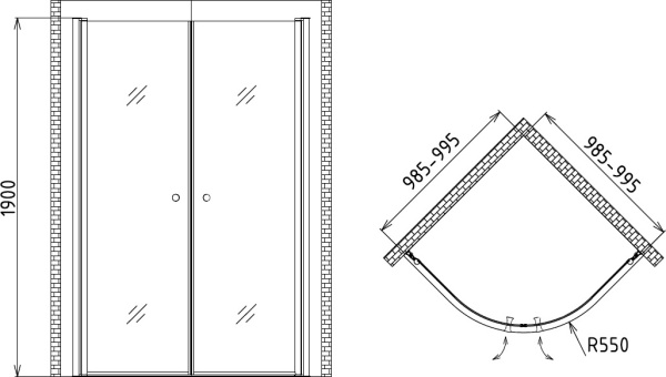 Душевой угол Gemy New Rockcoco S03082B четверть круга 100x100 стекла прозрачные, профиль хром