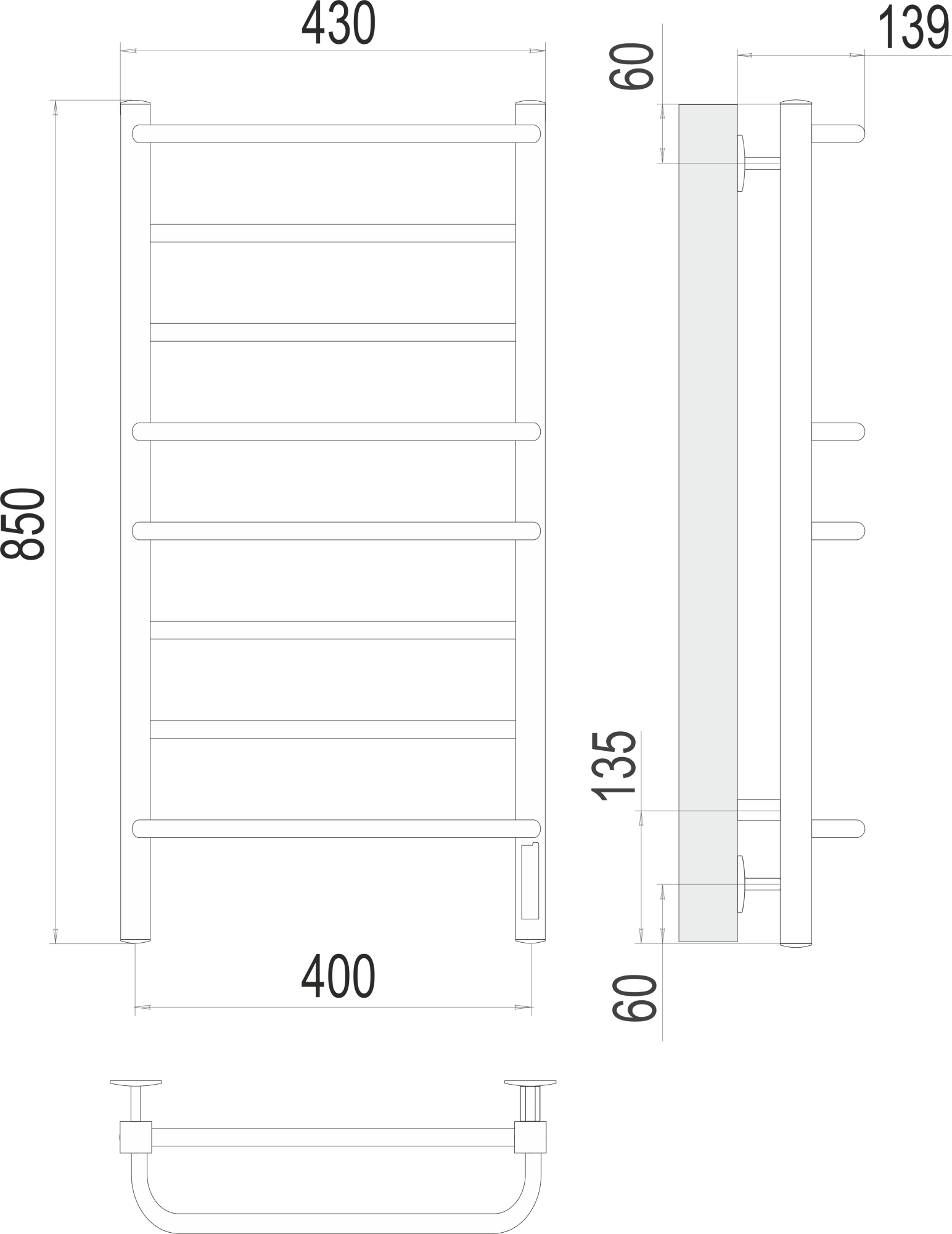 Полотенцесушитель электрический Terminus Евромикс квадро П8  40x85 4670078531247 хром