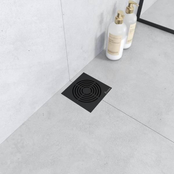 Душевой трап точечный напольный Boheme Smart Design 984-15-B 15 см, выпуск горизонтальный решетка  черная матовая
