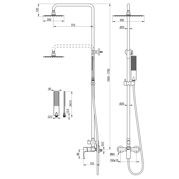 Душевая система со смесителем Lemark Ursus LM7260BG монтаж настенная без термостата брашированное золото
