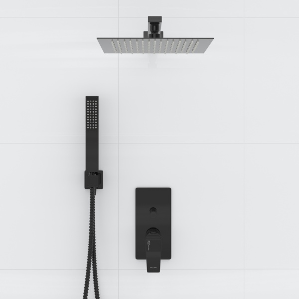 Душевая система со смесителем Wasserkraft Glan A66209 монтаж встраиваемый в стену без термостата черный глянцевый