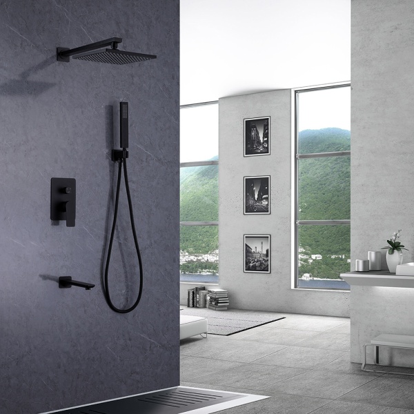 Душевая система со смесителем Abber Weiss Insel AF8017B монтаж встраиваемая в стену без термостата черный матовый