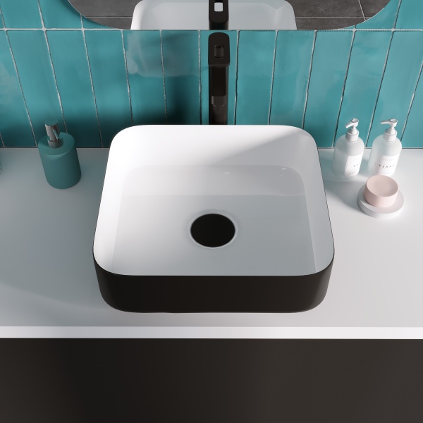 Раковина  квадратная  Grossman Color GR-4042BW фаянс цвет черно-белый