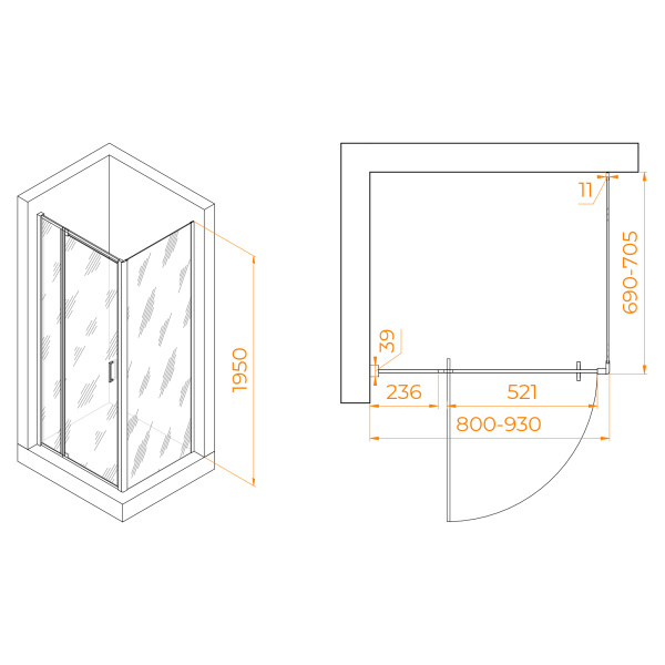 Душевой угол RGW Passage PA-078 350807887-11 прямоугольный 80x70 стекла прозрачные, профиль хром
