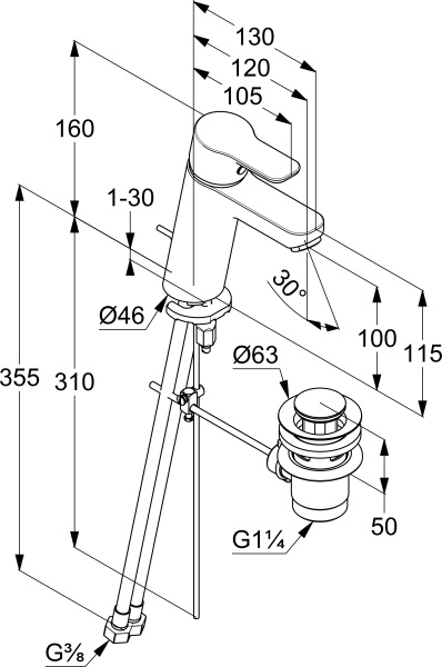 Смеситель для раковины Kludi Pure&Easy 371900565 хром