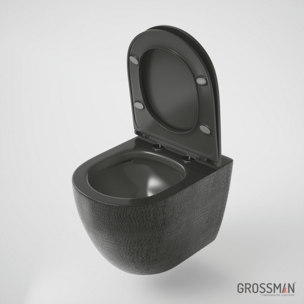 Унитаз подвесной Grossman Color GR-4455BBLS Rimless фаянс черный глянцевый текстурный