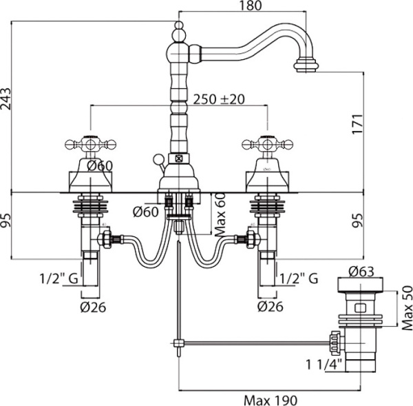 Смеситель для раковины Cezares Golf GOLF-BLS2-02 