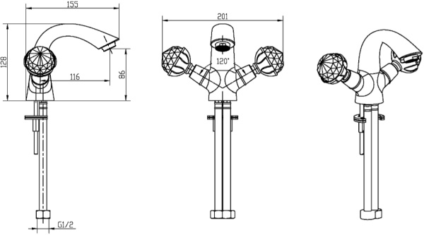 Смеситель для раковины Boheme Imperiale Presente 331 золото