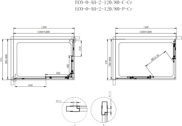 Душевой угол Cezares Eco ECO-O-AH-2-120/80-P-Cr прямоугольная  стекла рифленые, профиль хром