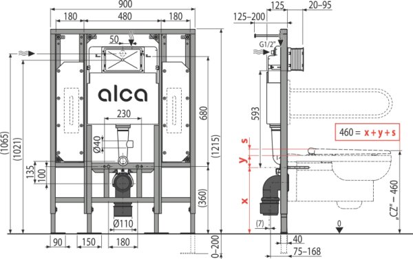 Инсталляция для подвесного унитаза МГН AlcaPlast Sádromodul AM101/1300H механическая