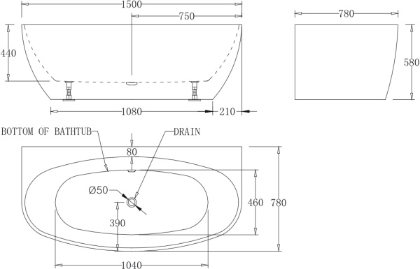 Акриловая ванна BelBagno  BB83-1500 150x78
