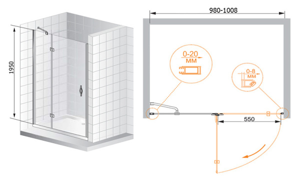 Душевая дверь Cezares Bergamo BERGAMO-B-12-100-C-Cr-L 100 см стекла прозрачные, профиль хром