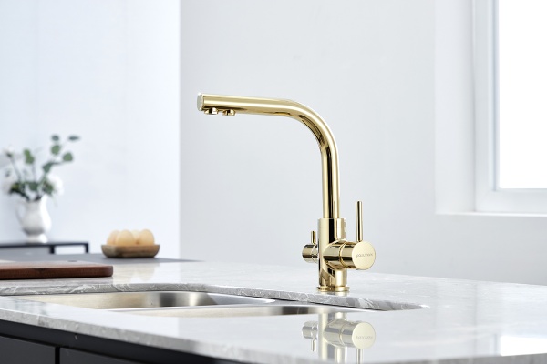 Смеситель для кухни Paulmark Essen Es213011-G с подключением к фильтру золото