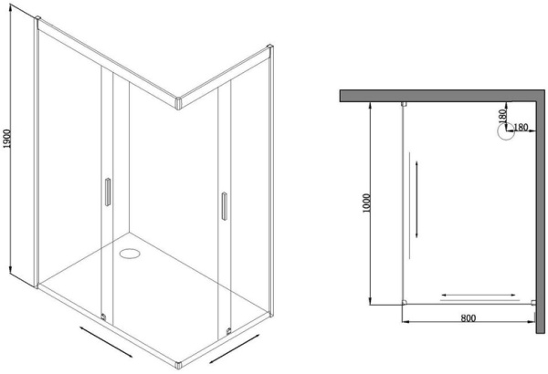 Душевой угол Am.Pm Gem W90G-404-100280-MT прямоугольный 100x80 стекла прозрачные, профиль хром