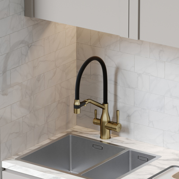 Смеситель для кухни Sancos Orta SC4008BG с подключением к фильтру брашированное золото/черный