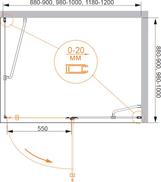 Душевой угол Cezares Bergamo BERGAMO-AH-1-90/100-C-Cr-R прямоугольная  стекла прозрачные, профиль хром
