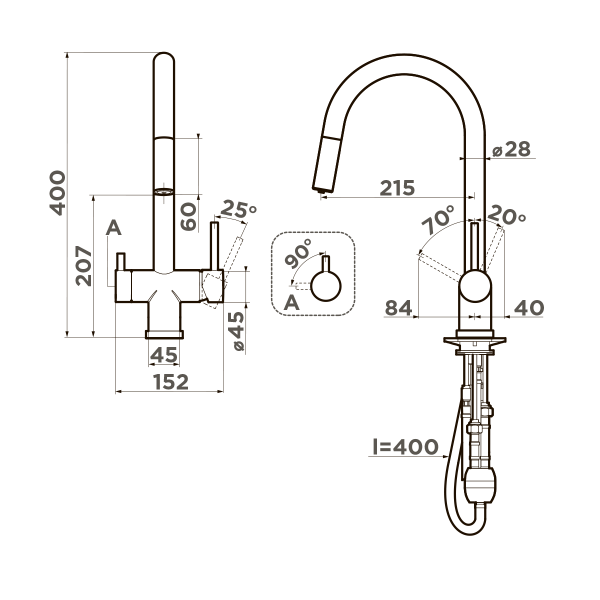 Смеситель для кухни Omoikiri Akita-S 4994350 с подключением к фильтру светлое золото