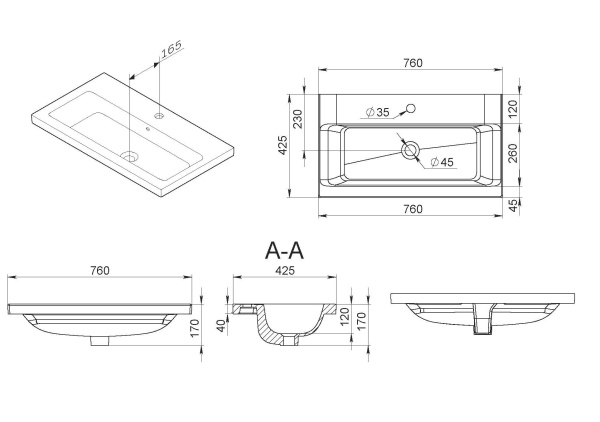 Раковина мебельная прямоугольная Am.Pm Gem M90WCC0752WG фарфор цвет белый глянцевый